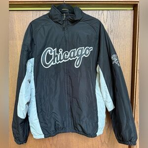Chicago White Sox 2014 Dugout Jacket Coat Large Majestic Fleece Black Silver MLB